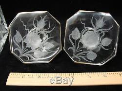 Fine Pair of Antique Etched Glass Decanters Exceptional Quality Gold Trimmed