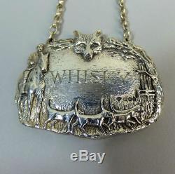 Fine Silver Fox & Hounds Design Whisky Decanter Label London 1967 42 G
