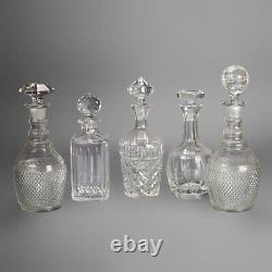 Five Vintage Cut & Pressed Glass Spirits Decanters C1940