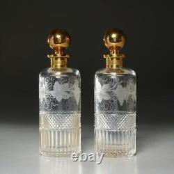 French Cut Crystal Decanters with Gold Plate Fittings Stoppers Possibly Baccarat