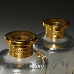 French Cut Crystal Decanters with Gold Plate Fittings Stoppers Possibly Baccarat