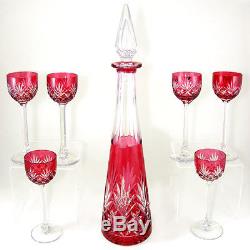 French Saint Louis Massenet Cut Crystal Cranberry Red Liquor Set Decanter