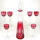 French Saint Louis Massenet Cut Crystal Cranberry Red Liquor Set Decanter