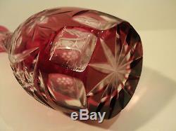 GORGEOUS ANTIQUE CRANBERRY CASED CUT-TO-CLEAR CUT GLASS DECANTER with GRAPE DESIGN