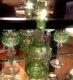 Green Bohemian Cut To Clear Crystal Wine Goblet 2 Glasses And Decanter