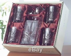 Galway Crystal Kells Square Decanter & 4 Double Old Fashioned Tumblers RRP 140