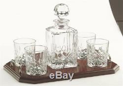 Galway Crystal Longford Whiskey Decanter Set, 4 DOF Tumblers & Wooden Tray