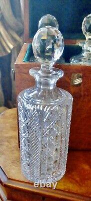 Georgian Antique Travelling Campaign Tantalus With 4 Crystal Cut Glass Decanters