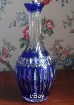 German Tharaud Cased Cut to Clear Crystal Wine Decanter Cobalt Blue