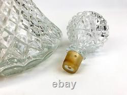 Glass Decanter Brilliant Cut Diamond Silver Collar Round Bulb Stopper 12