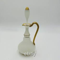 Glass Decanter Stopper Opaline White And Gold Trimmed Vintage Delicate Pitcher