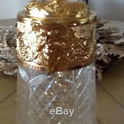 Gold With Hand Cut Glass Dazzling Wine Pitcher Decanter With Cover Antique Wow
