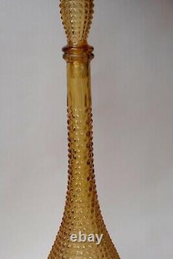 Golden Yellow Spikey Diamond Cut Genie Bottle Decanter 1960s Glass Empoli MCM