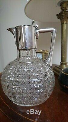 Gorgeous Antique Victorian Crystal Silver Plate Mounted Claret Jugdecanter