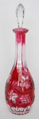 Gorgeous Bohemian Glass Czech Cut-to-clear Cranberry Ruby Stoppered Decanter