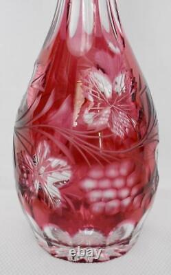 Gorgeous Bohemian Glass Czech Cut-to-clear Cranberry Ruby Stoppered Decanter