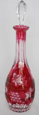 Gorgeous Bohemian Glass Czech Cut-to-clear Cranberry Ruby Stoppered Decanter