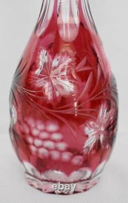 Gorgeous Bohemian Glass Czech Cut-to-clear Cranberry Ruby Stoppered Decanter