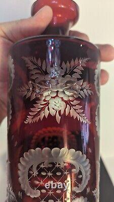 Gorgeous Bohemian Ruby Cut to Clear Decanter and Aperitif Glasses