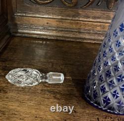 Gorgeous Cobalt Cut to Clear Jeannie Style Vntg Bohemian Tall Decanter