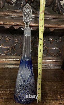 Gorgeous Cobalt Cut to Clear Jeannie Style Vntg Bohemian Tall Decanter