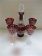 Gorgeous Noble Excellence Cut To Clear Ruby Red Crystal Decanter & (4) Goblets