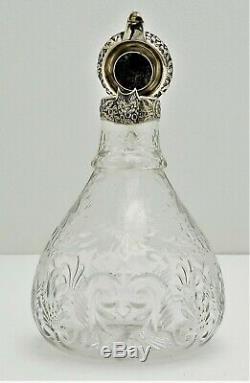 Gorham Sterling Silver & Cut Glass Wine Pitcher Jug Bird Motif Date Marked 1886