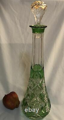 Green Cut To Clear Cased Glass 16 Decanter Val St Lambert