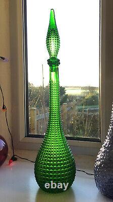 Green Spikey Diamond Cut Genie Bottle Decanter 1960s Glass Empoli MCM
