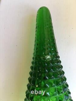 Green Spikey Diamond Cut Genie Bottle Decanter 1960s Glass Empoli MCM
