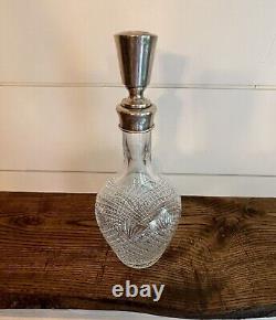 HAWKES-American Brilliant'Pineapple' Cut Glass Decanter-Sterling Silver-Signed