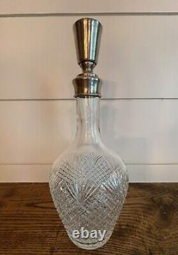 HAWKES-American Brilliant'Pineapple' Cut Glass Decanter-Sterling Silver-Signed