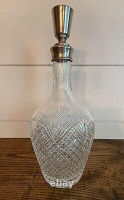 HAWKES-American Brilliant'Pineapple' Cut Glass Decanter-Sterling Silver-Signed