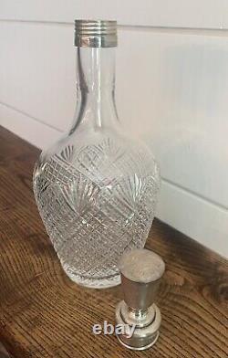 HAWKES-American Brilliant'Pineapple' Cut Glass Decanter-Sterling Silver-Signed