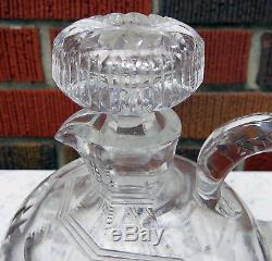 HAWKES Cut Crystal Whiskey Bourbon Jug Decanter with Handle Stopper Signed & No. 10