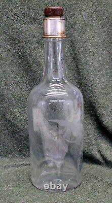 HAWKES Cut Glass Etched THISTLE Decanter with Cork 11.5 LIQUOR vintage Alcohol