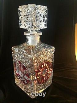 HOFBAUER Byrdes Collection Ruby German Cut Crystal-SQUARE DECANTER With STOPPER