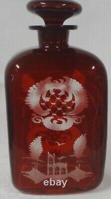 HTF 1880-1910 EGERMANN BOHEMIAN cranberry GRAVIC CUT GLASS 8 DECANTER-RARE FORM