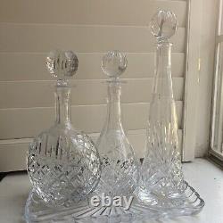 Hand-cut Clear Crystal Decanters (set of 3) Withlids And Plate Unmarked See Pics