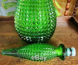 Harder To Find Straight Cut Lime Green Italian Art Glass Genie Bottle Decanter