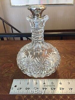 Hawkes Signed Cut Crystal Brilliant Glass Decanter With Silver Plated Stopper