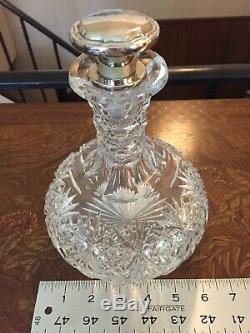 Hawkes Signed Cut Crystal Brilliant Glass Decanter With Silver Plated Stopper