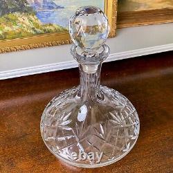 Heavy Crystal Cut Glass Clear Ship Captain's Liquor Decanter 10 Vtg Barware