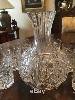 Heavy Lead Cut Crystal Decanter / Carafe and 9 Glasses