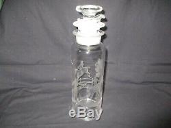 Heisey Etched FOX Hunt Chase Glass Decanter Cocktail Shaker Two Piece Stopper