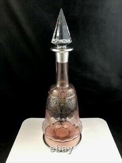 Heisey Optic Flamingo Cut with Sterling Overlay Christos #4027 Decanter A