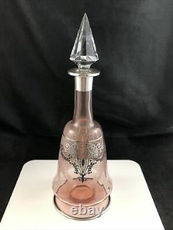 Heisey Optic Flamingo Cut with Sterling Overlay Christos #4027 Decanter B