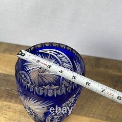 High Quality Hand Cut Cobalt Blue Cut To Clear Bohemian Lead Crystal Vase