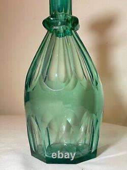 High quality Antique green cut crystal Moser Czech Bohemian glass decanter