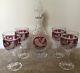 Hofbauer Red Crystal Decanter And 4 Glasses With Bird Detail New